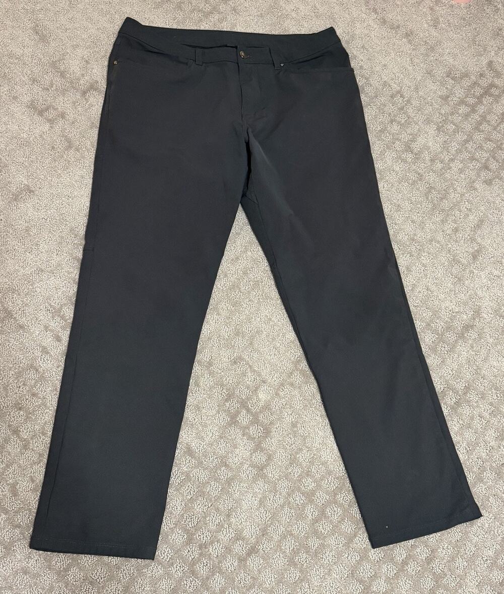 Lululemon ABC Classic Fit Pants Men 34 Black Warpstreme 5 Pocket Preppy HIP EUC